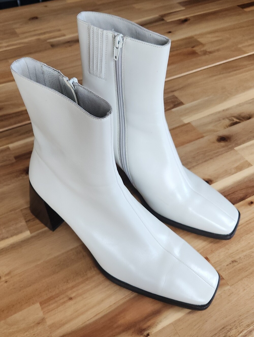 Jeffrey Campbell Geist White Leather Square Toe Boots